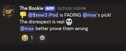 Discord users engaging in friendly banter about their picks